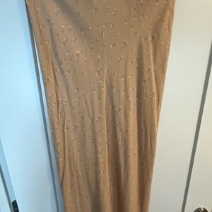 Floral Tan Midi Skirt